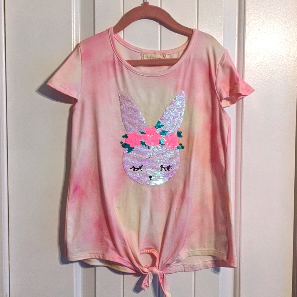 Pink tie-dye sequence bunny shirt